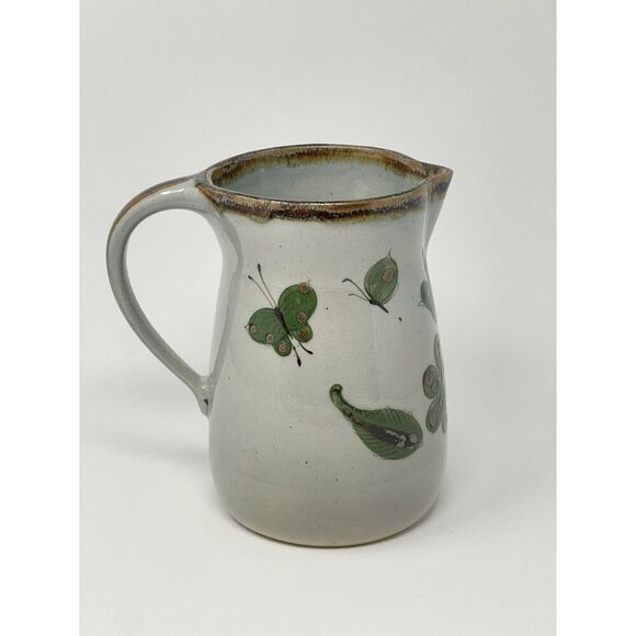 Vintage Ken Edwards El Palomar Tonala Mexico Pitcher Jug Green Bird Floral 7.25” - Picture 3 of 8
